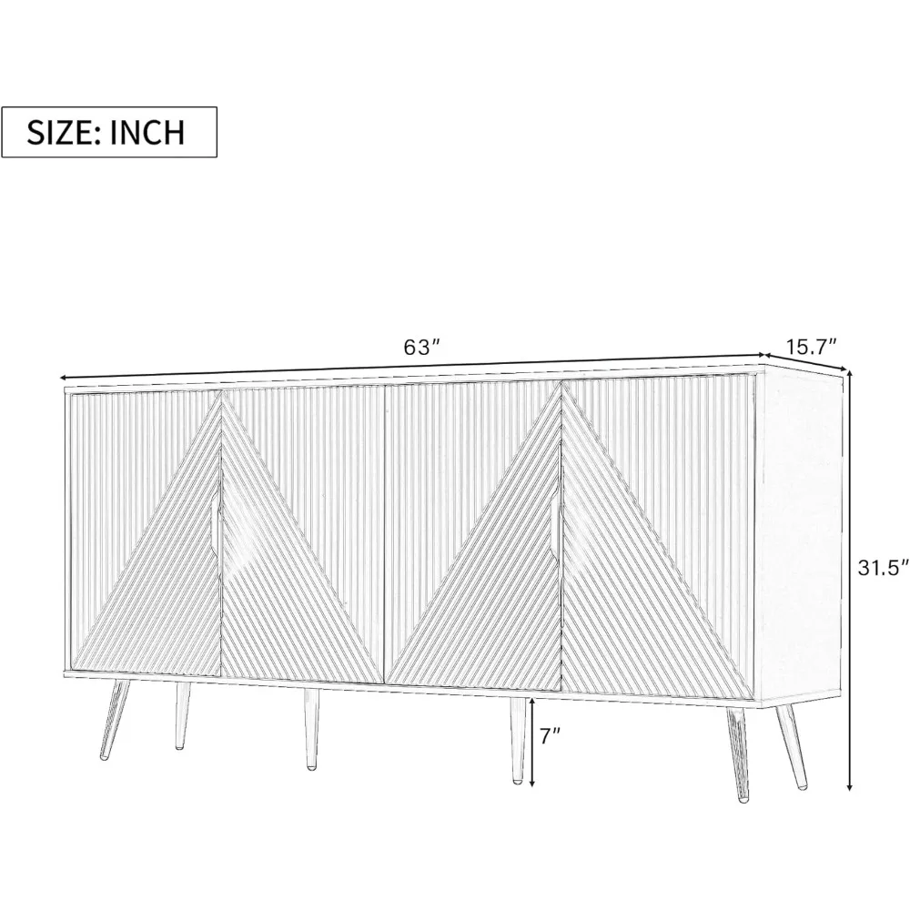 Sideboard Storage Cabinet,Wood Buffet Console Table W Wave Geometric Design for Living Room Hallway Entryway Dining Room Bedroom