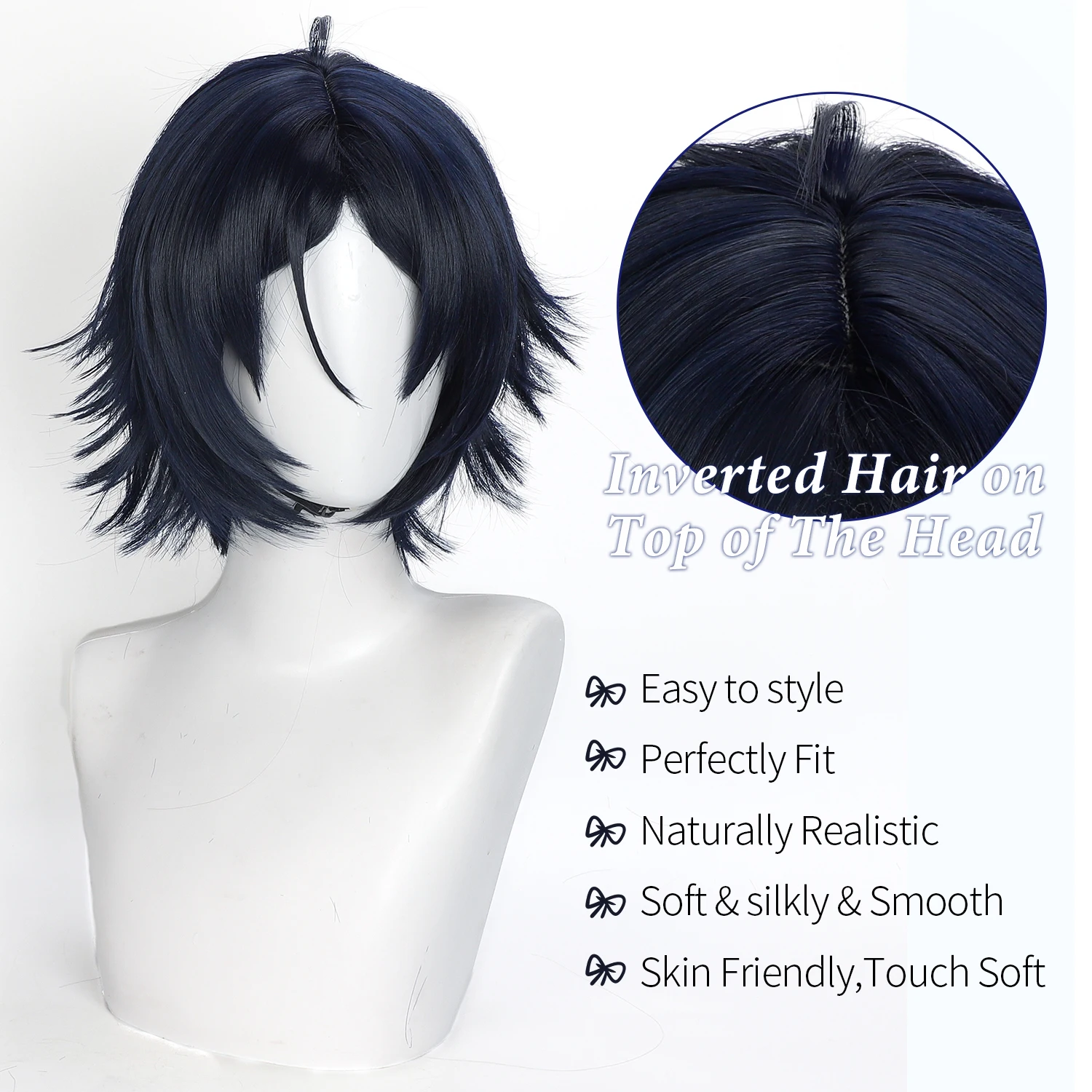 أنيمي شعر مستعار Zuo Le تأثيري الباروكات الفرسان لعبة لعب الأدوار شعر مستعار الظلام الأزرق شعر مستعار اصطناعي لحفلة تنكرية كرنفال تأثيري