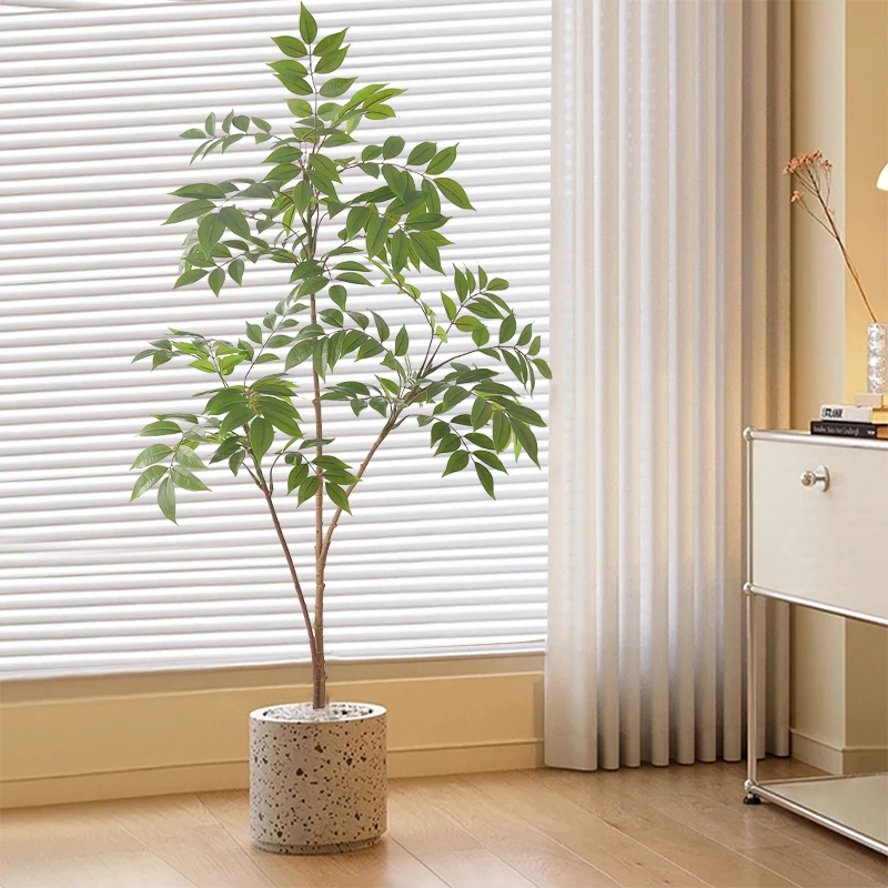 76-140cm, Rama de árbol de Ficus Artificial grande de árbol de laca falsa, plantas Banyan de plástico, hojas de palma altas verdes para decoración del jardín del hogar