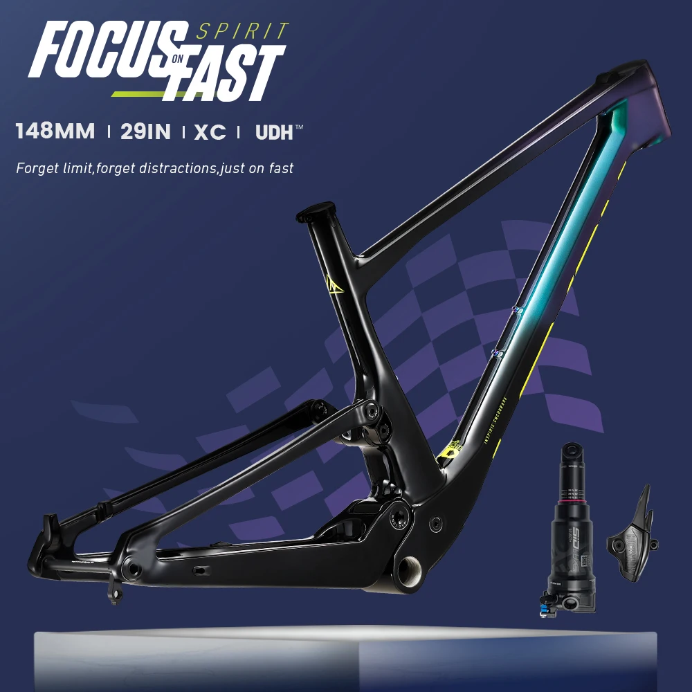 2023 Lexon New Spirit Frame 29 Full Carbon Suspension XC MTB Frame 148mm Boost integrated Trunnion Shock Mountain Bike Frame