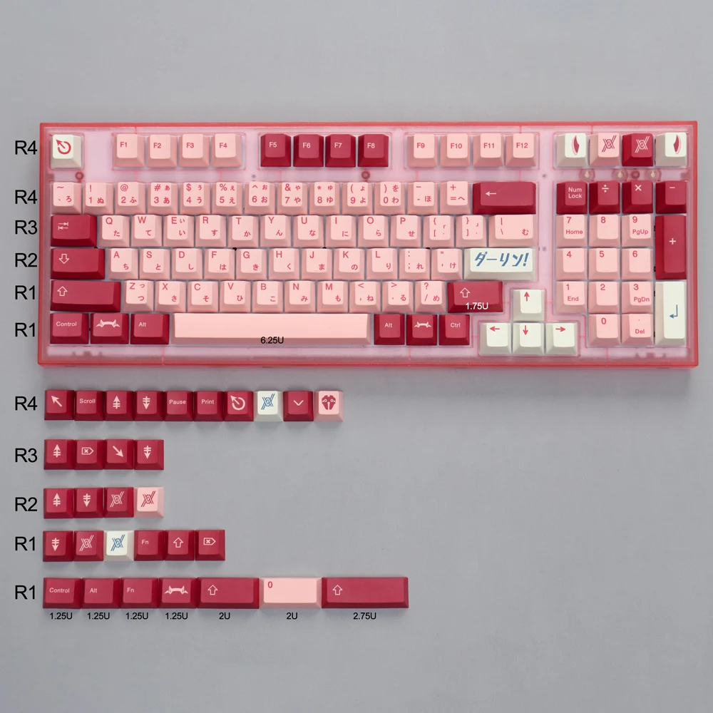 

GMK Darling Keycaps for Mechanical Keyboard Pink Color Blue 129 Keys Cherry Profile PBT Dye Sub Japanese GK61 AKKO Anne Pro 2