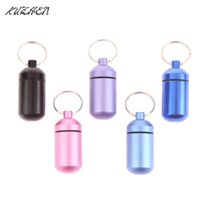 2.3x5cm Waterproof Metal Keychain Outdoor Portable Medicine Bottle Keychain Storage Sealed First-Aid Medicine Bottle Wholesale