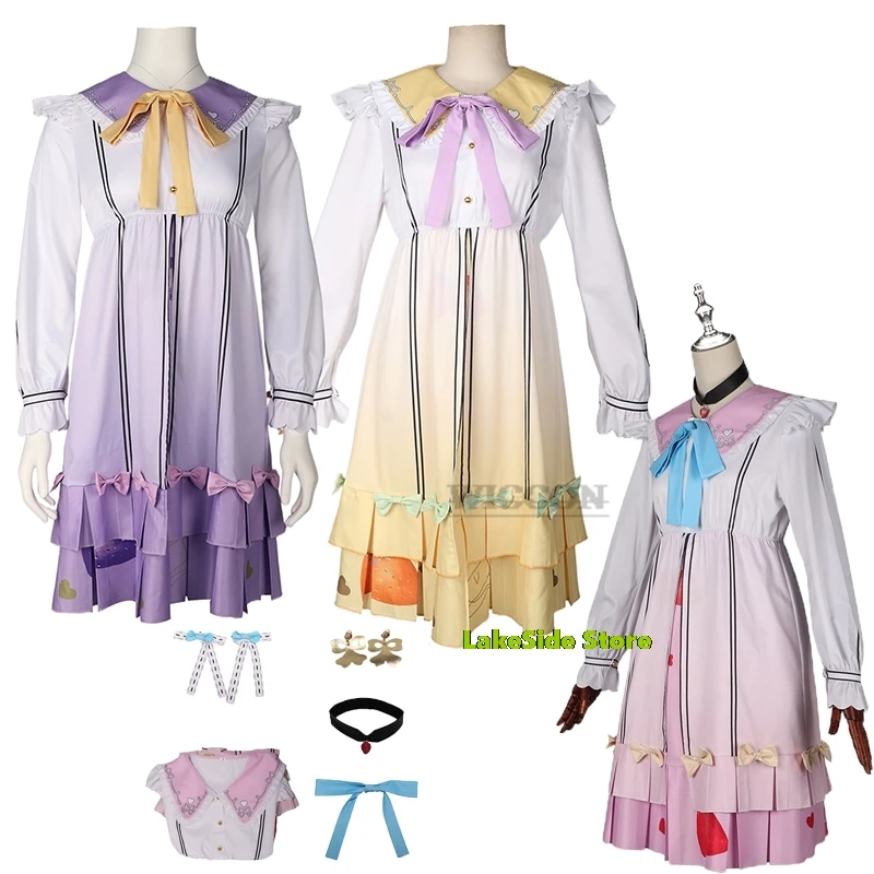 

Game Project Sekai Momoi Airi Cosplay Costume Girls Pink yellowDress with Bow Halloween Carnival Night Women Men Role Party Suit