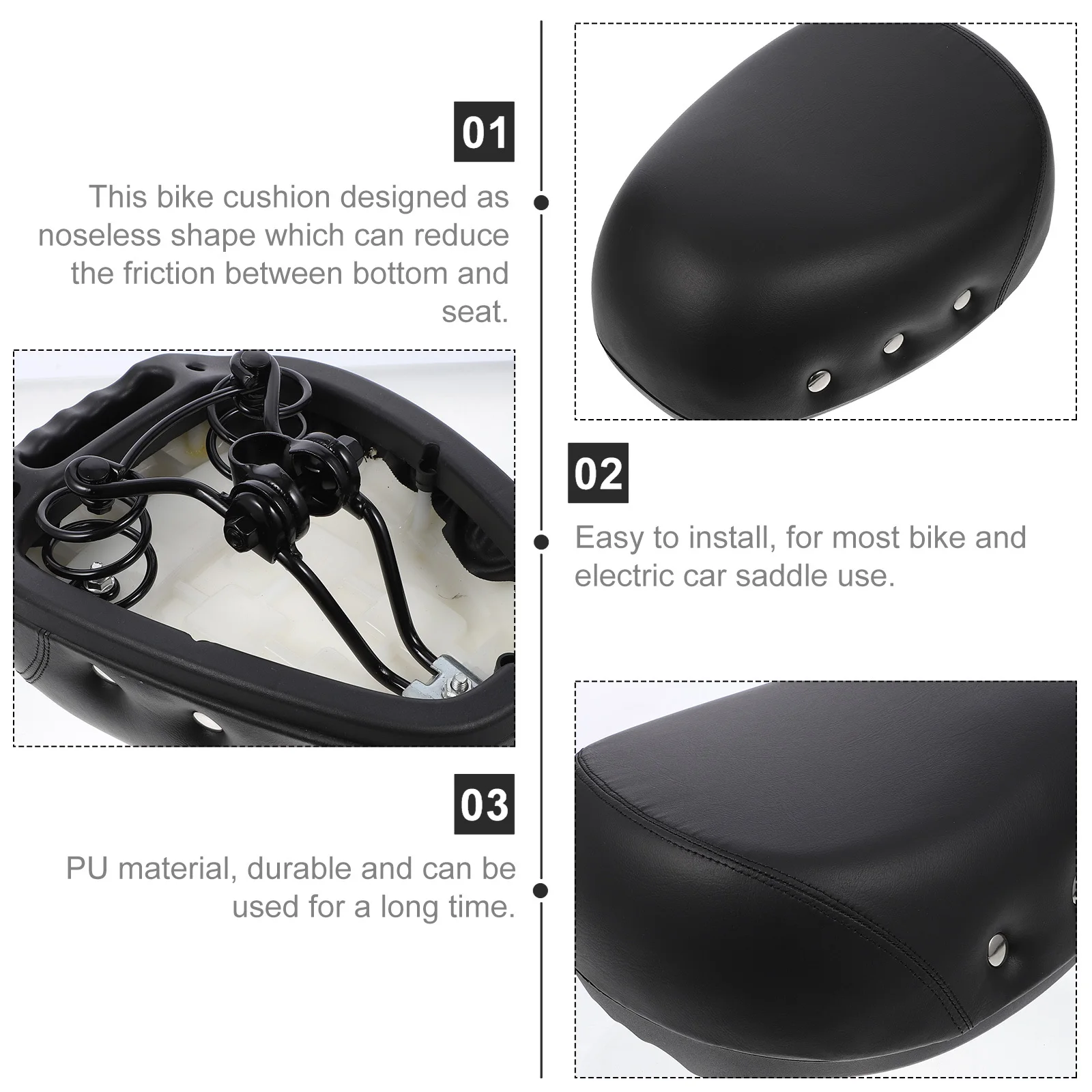 Noseless Bike Saddle Universal Fit Rivet Decor Shock Absorbing Seat Cushion Electric Car Saddle