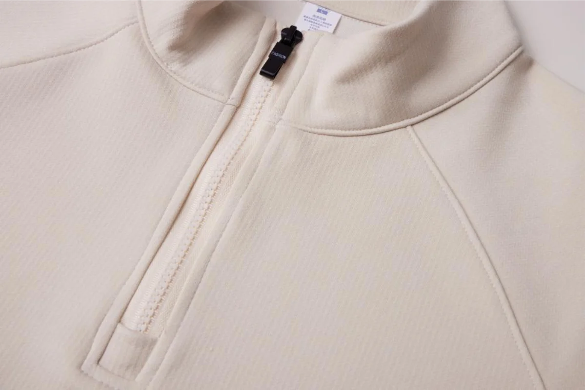 Fashionable pure cotton men's and women's half zipper pullover hoodie long sleeved T-shirt custom printed embroidered logo