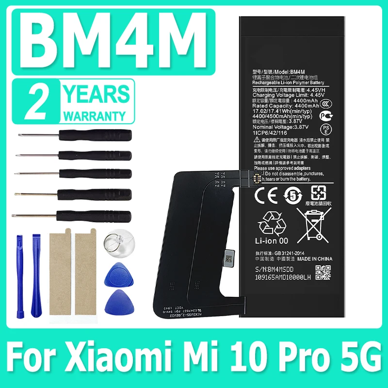 

XDOU New 4500mAh Replacement Battery BM4M For Xiaomi Mi 10 Pro 5G 10Pro Phone Bateria Batteries + Gift Tools