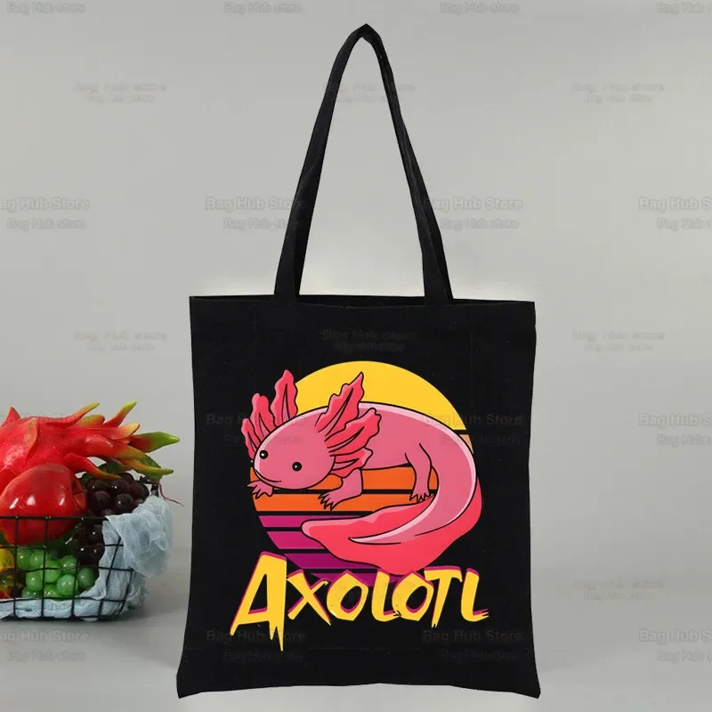 Axolotl-حقيبة كتف كرتونية سعة كبيرة للنساء ، حقيبة يد كلية ، حقيبة تسوق ، قماش ، لطيف ، Harajuku