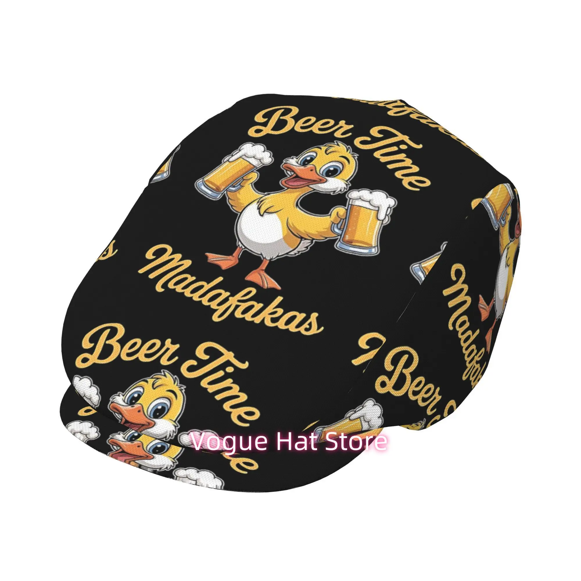 1pc of Duck Beer Time All-Over Printed Beret, a Vintage Newsboy Cap, Suitable for Everyone, an Essential Fashion Item for Outdoo