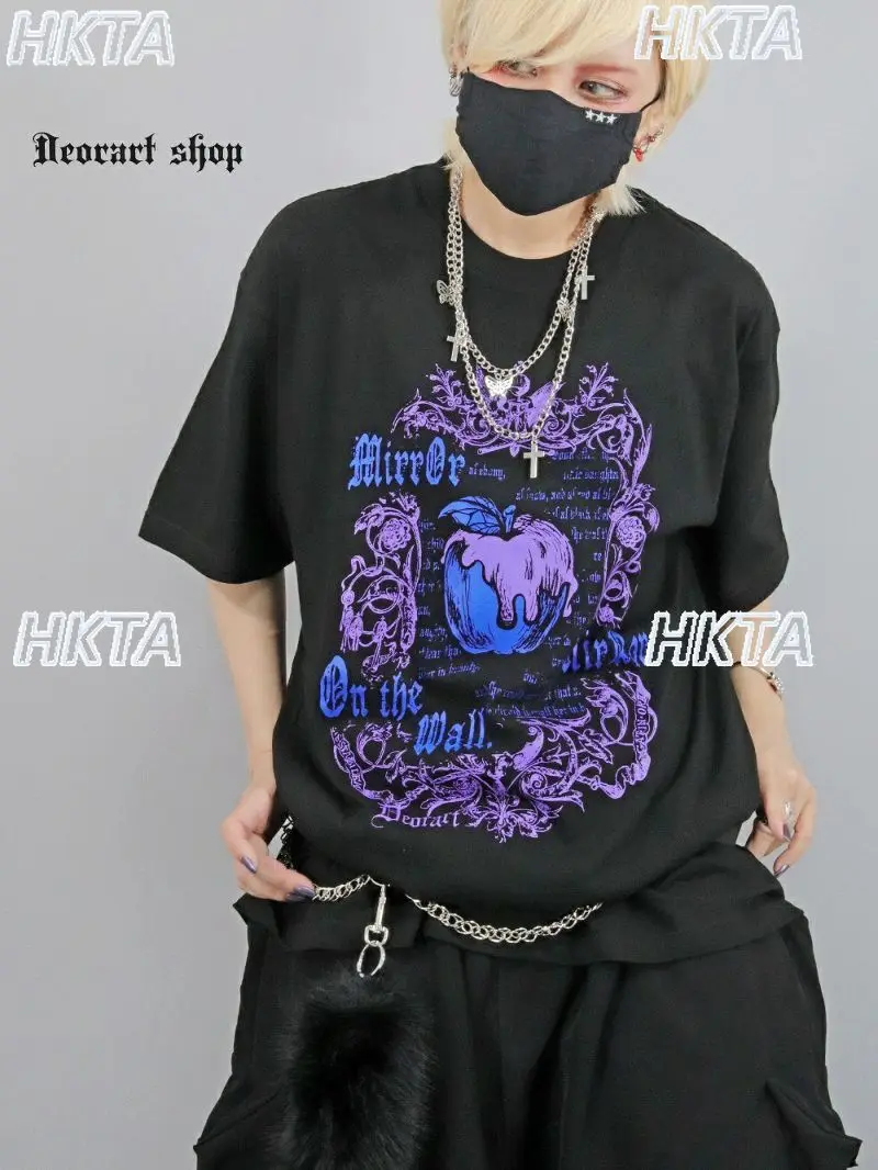 

Темный панк-готический стиль, индивидуальный принт, футболка с коротким рукавом для женщин и мужчин, летняя мода, универсальные свободные черные футболки, топы