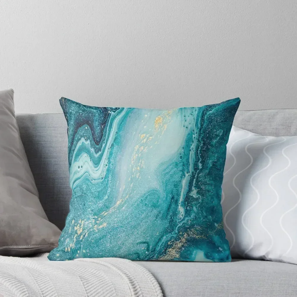 

Azure, teal, aqua and gold marble texture Throw Pillow Decorative Cushions Sofas Covers pillow