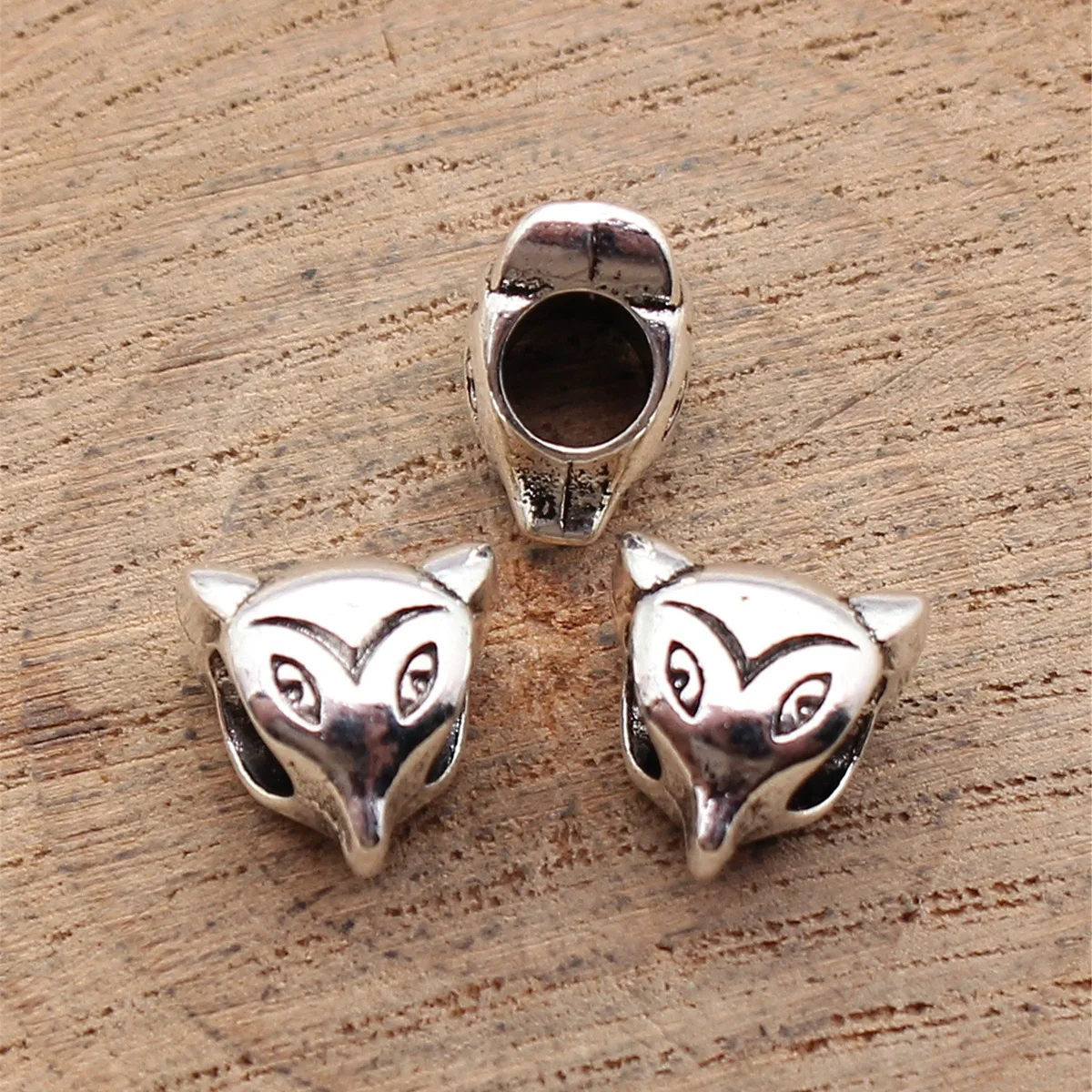 10pcs 11x10x7.3mm Antique Silver Color Fox Head Large Holes Beads DIY Jewelry Accessories