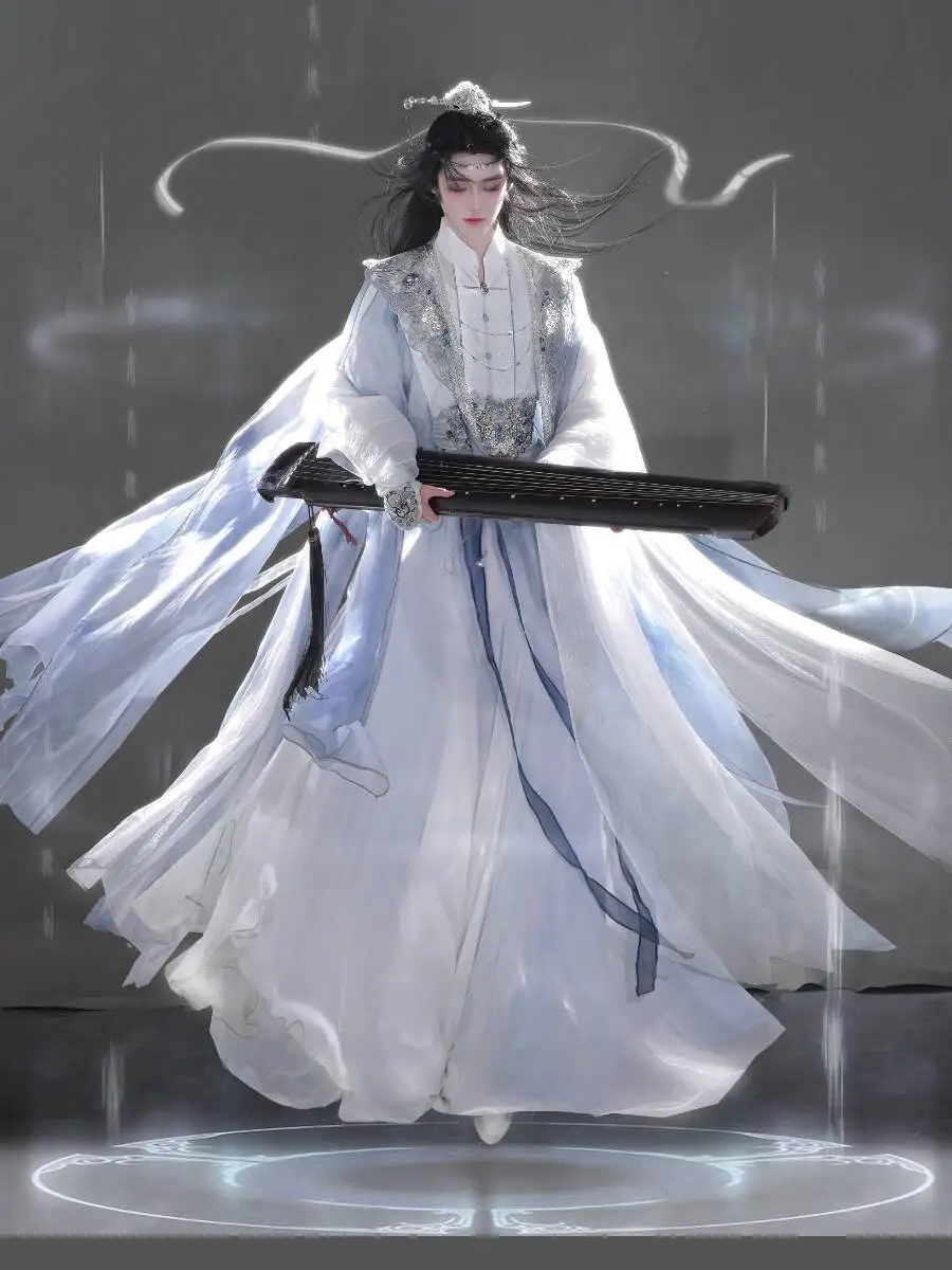 

New National Air Guofeng Fiesta Carnival Halloween Cos Cosplay Grand Ceremony Blue-white Ethereal Aura Hanfu Women Costume Drama