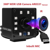 ELP USB Camera Nigh Vision 3MP WDR Mini PC Webcam with IR LED High Speed 30fps 1080P Industrial Camera for HD surveillance