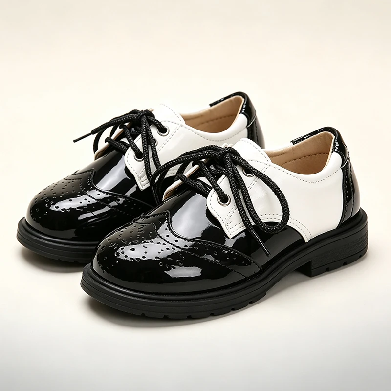 Pop Stars Jackson Kids Brogue Oxford Leather Shoes Classic Stage Performance Formal Occasion School Uniform Shoes for Boys Girls