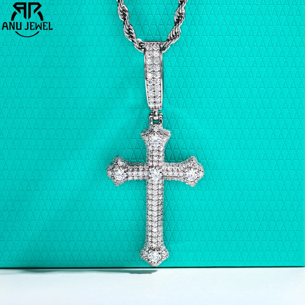 

AnuJewel Moissanite Cross Pendant Layered Hip Hop Necklace Pendant 925 Sterling Silver New Age Heavy Metal Dope Jewelry for Men