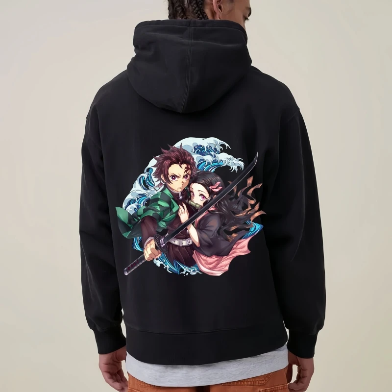 2025 New Demon Slayer Anime Hoodie with Tanjiro and Nezuko Classic Stylish Comfortable Streetwear Harajuku Fashion Pullover