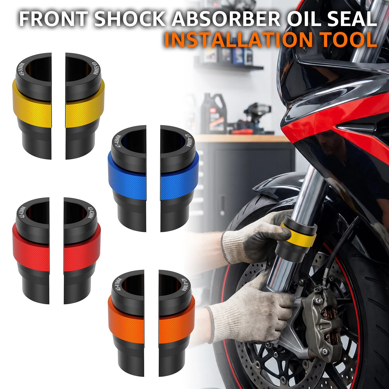 CNC Aluminum Motorcycle Fork Seal Driver Tool 40-50mm Split Design Oil Seal Installation for Dirt Bike ATV Suspension Repair