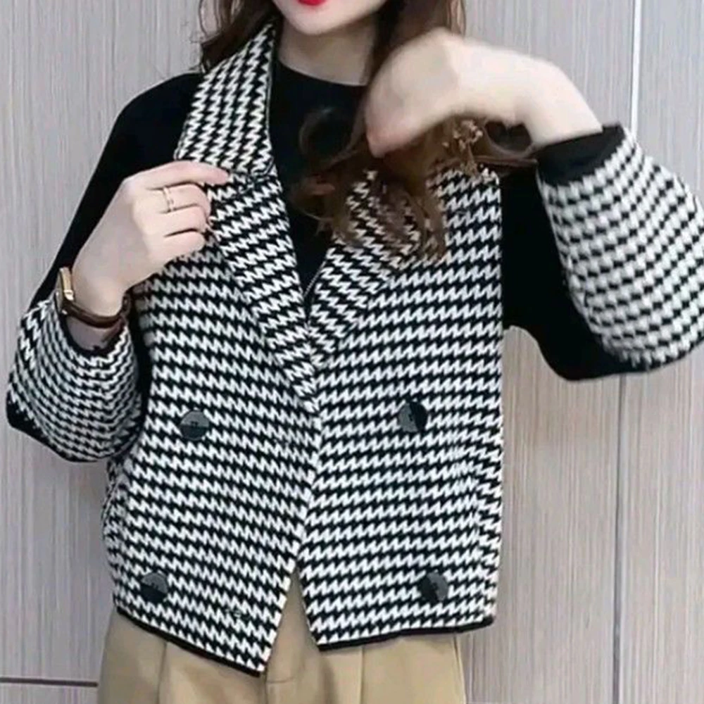 High-end mink velvet women's jacket autumn and winter new suit collar thickened outer wear knitted cardigan top female Korean