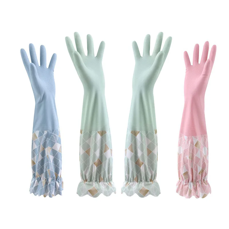 1 Pair Winter Rubber Gloves Elastic Thickening Household Cleaning  Washing Gloves