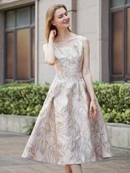 DEVCHATA Elegant Spring New Jacquard Dress Women Holiday Long Dress Sleeveless Tank Flowers Slim Clothes Evening Vestido