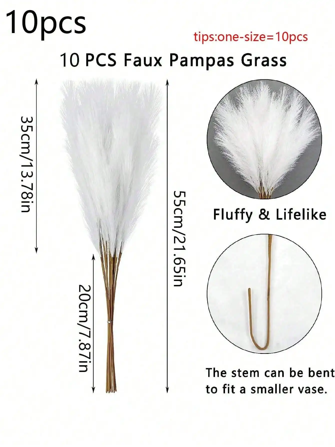 10pcs Artificial Reeds,55cm/21.65in Tall Plush Faux Grass,General Pampas Tree Branches For Floor Vase Filler For Home Decoration