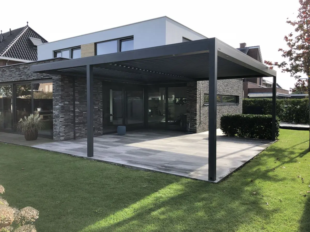 

Modern Garden Retractable Gazebo Motorized / Manual Remote Control Double Louvered Roof Outdoor Bioclimatic Aluminium Pergola