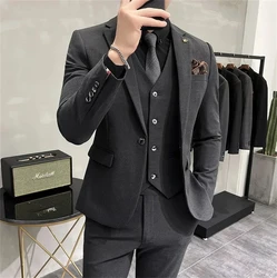 High-end Boutique Fashion Solid Color Mens Casual Business Suit 3Piece Set Groom Wedding Dress ( Jacket + Vest + Pants )