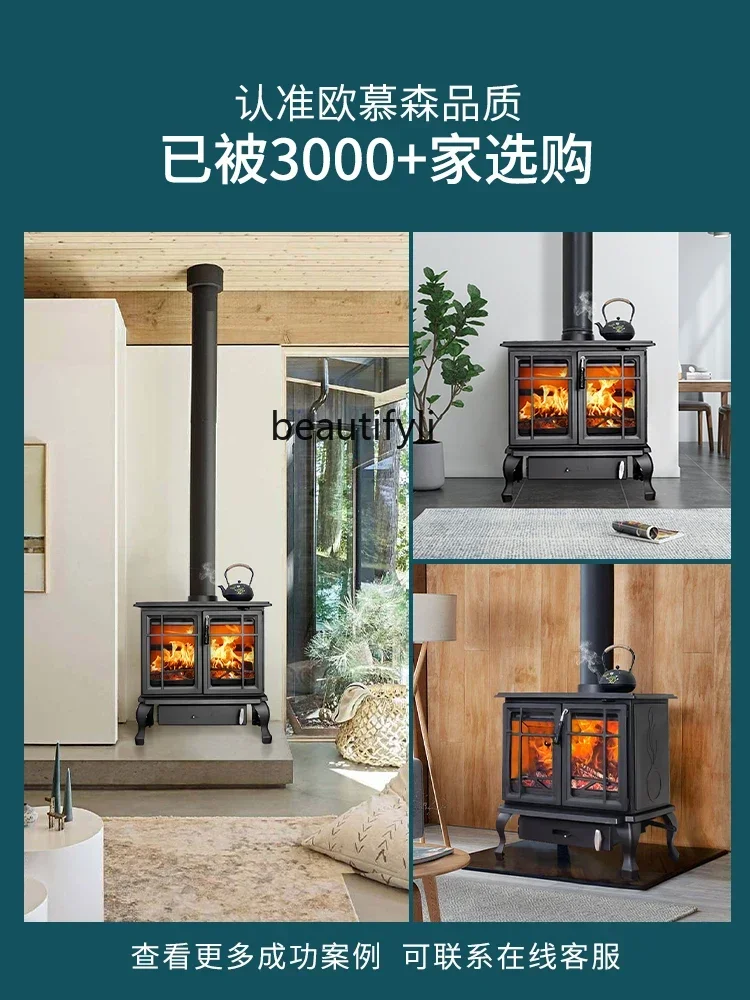 xqReal Fire Fireplace Wood Burning Household Cast Iron Firewood Burning Heating Stove B & B Firewood Heating Fireplace view 5