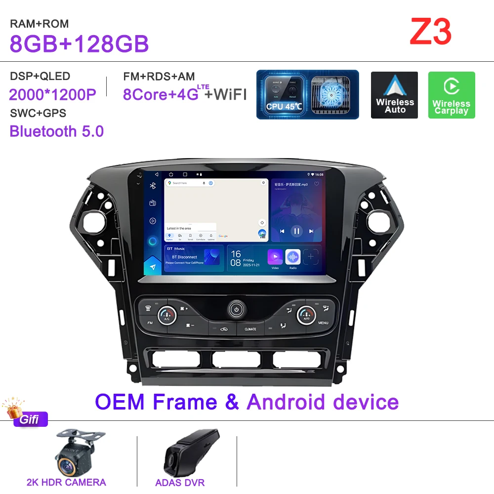 Auto GPS Android 16 Auto Radio Voor Ford Mondeo MK4 2007-2014 Stereo Head Unit Geen 2din DVD Scherm 5G Navigatie stereo Auto GPS