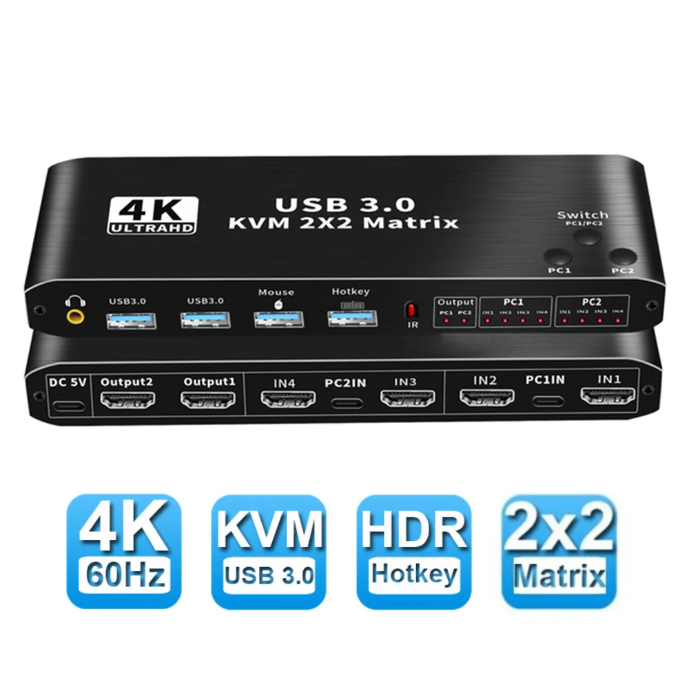 

HDMI-Compatible KVM Switch Splitter 4K 60Hz USB3.0 Switcher Extended Display For Computer PC Laptop Share Keyboard Mouse Monitor