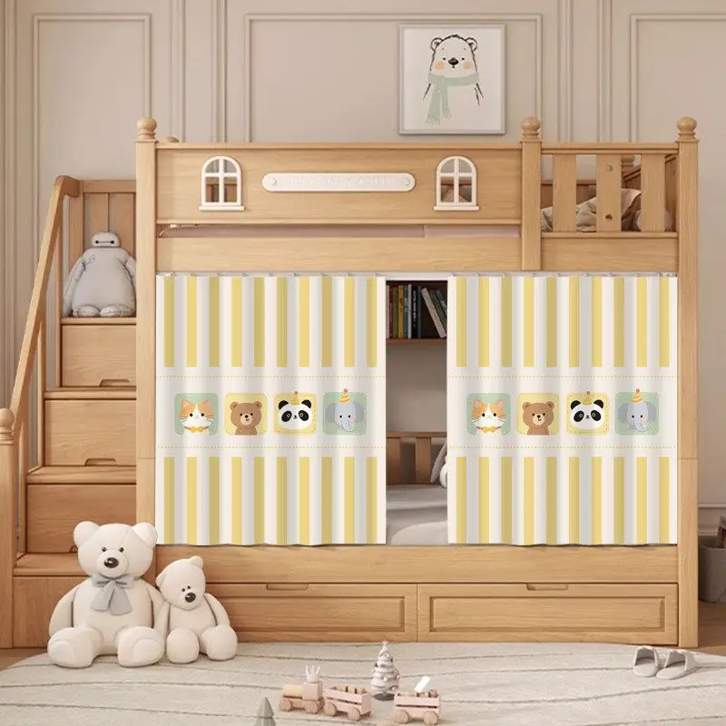 VIKAMA Cartoon Striped Animal Bunk Bed Canopy Privacy Protective Curtain Kids Dorm Partition Dust Shield Home Decor
