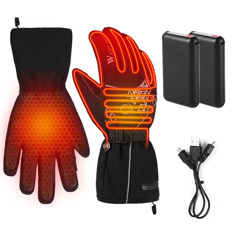 WEST BIKING Electric Heated Gloves Bicycles Winter Thermal Temperature Econtrol Gloves Touch Screen Motorcycles Skis Sport Gear