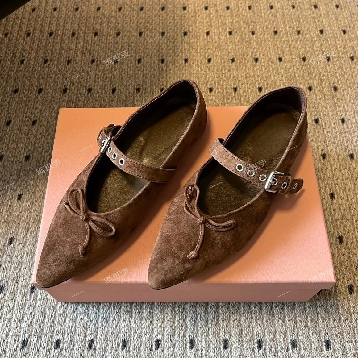 Sheepskin Suede Vintage-Style Bow Mary Jane Shoes Flat Low-Cut Single-Layer Shoes Ballet Flats Versatile Loafers Sapato Feminino