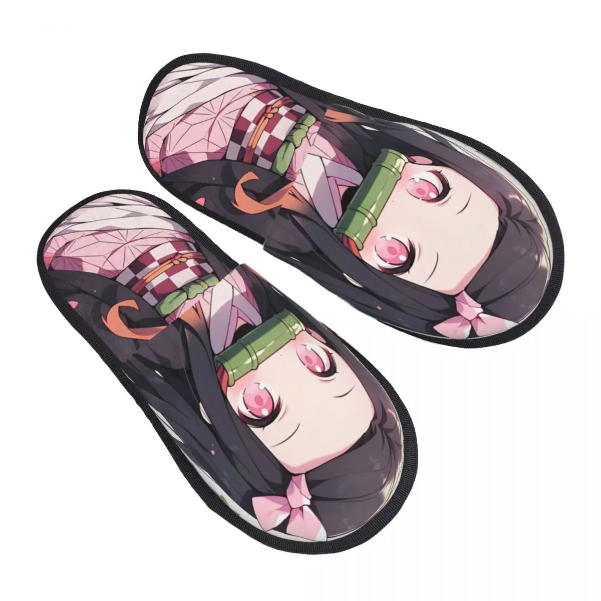 Winter Home Cotton Slippers Anime Kawaii Nezuko Merch Household Fur Slippers Slides Bedroom Demon Slayer Soft Non Slip Slides