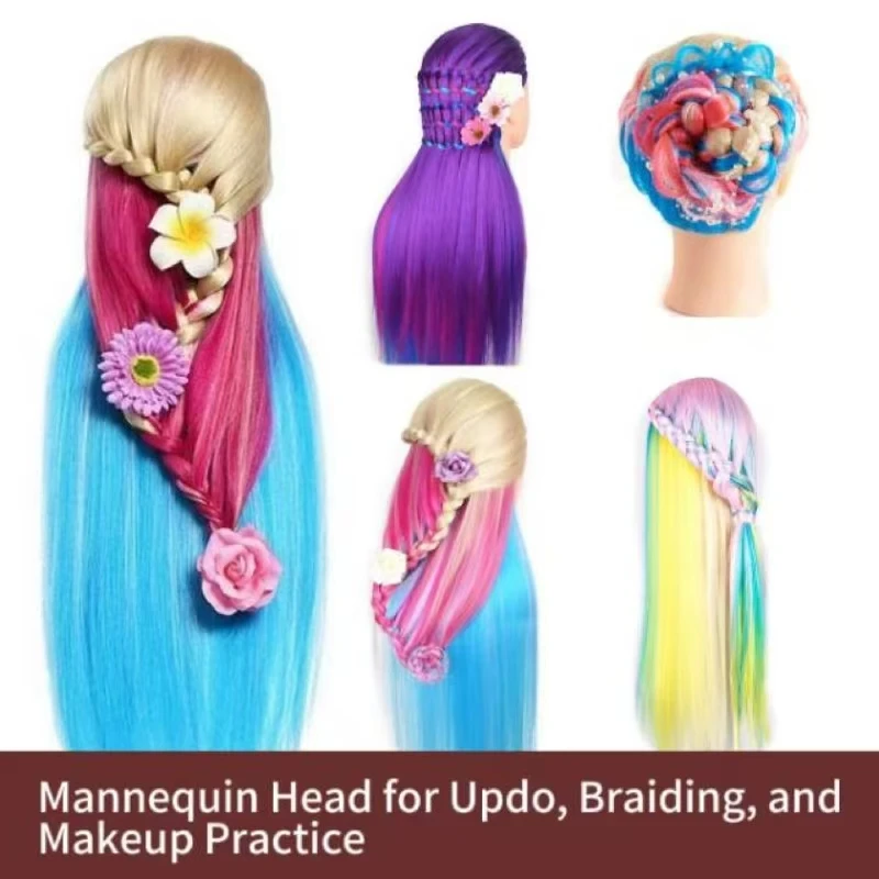 

Training Head Mannequin Head Hair Styling Manikin Cosmetology Doll Head Synthetic Fiber Hair Hairdressing Training Model
