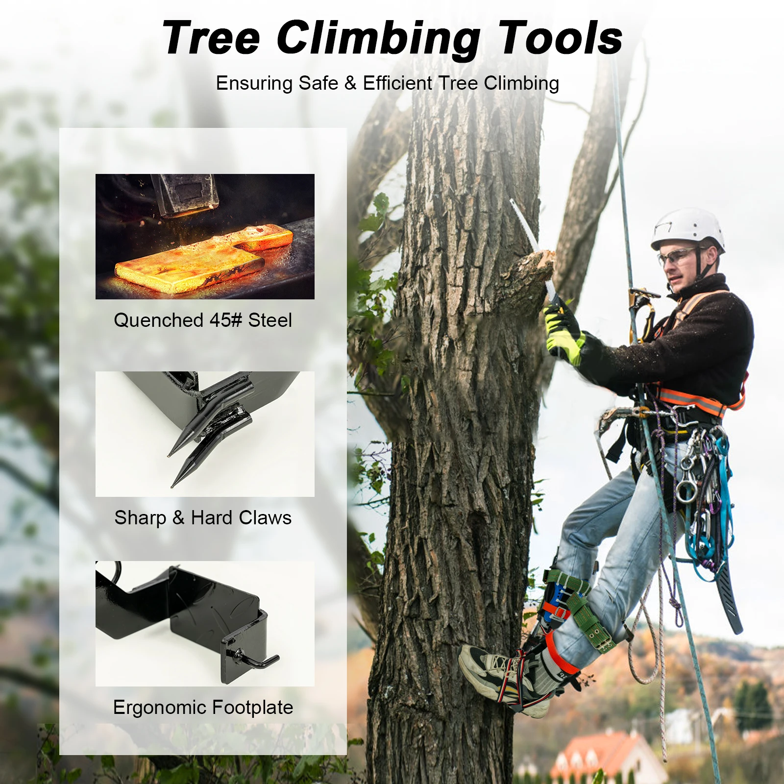 Tree/Pole Climbing Spikes Set 2-Gear Safety Belt & Rope Lanyard Rope Adjustable for Security