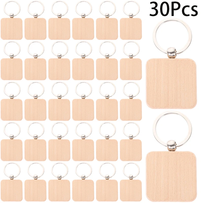 

30Pcs Blank Wooden Key Chain Wood Keychain Key Ring Key Tags