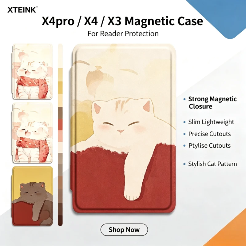 XTEINK X4Pro Magnetic Protective Case for X3 X4 E-ink Reader All-inclusive Anti-fall Protective Shell DIY Cat E-Book Case Gifts