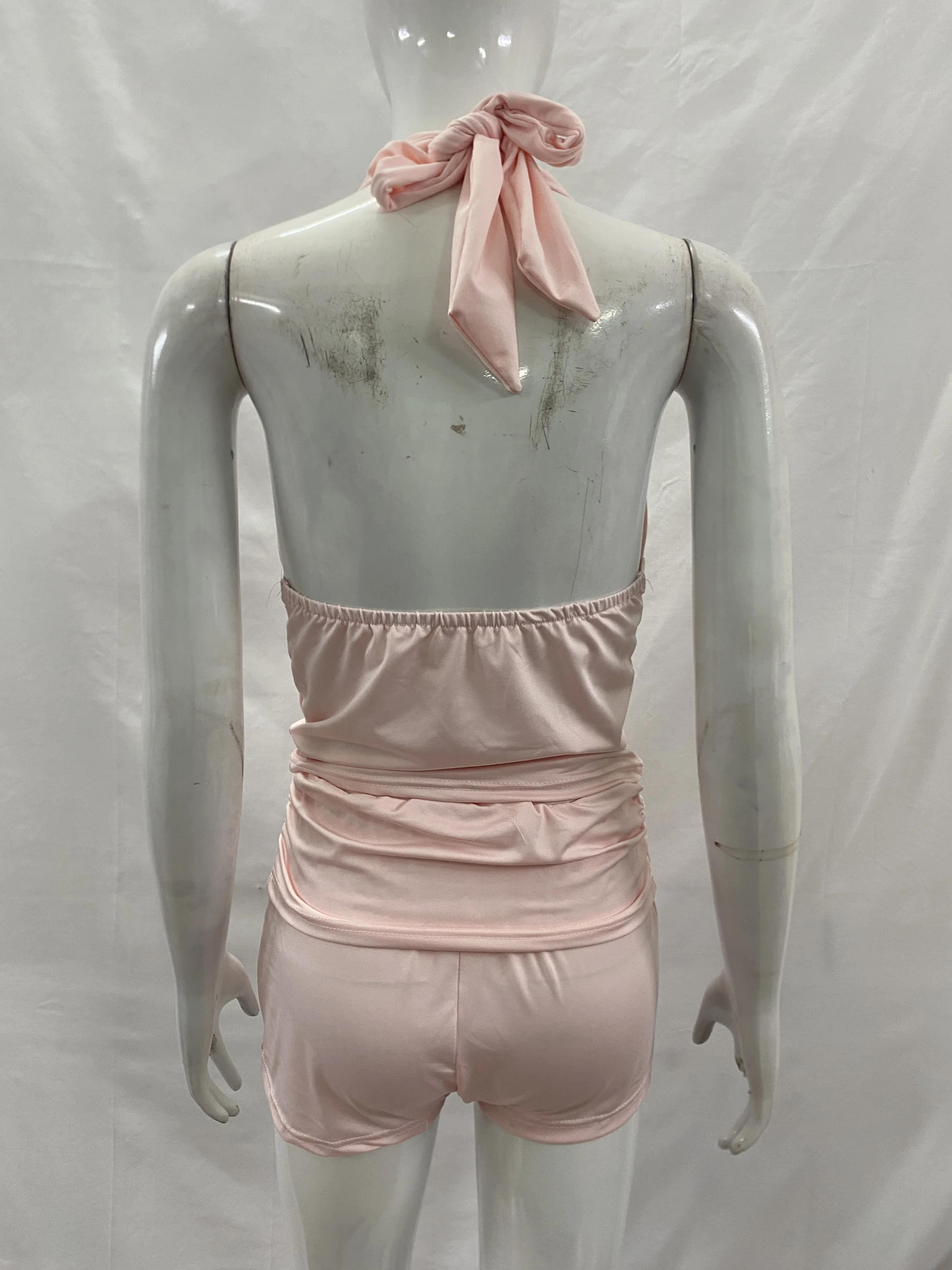 Women's Sexy Twisted Neck Suspender T-Shirt Set Spring/Summer 2026 Backless Short Style Neckline Unique Fashion Outfit - view 4