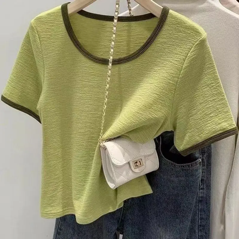 

Высококачественная женская футболка с прямыми плечами и короткими рукавами, модный нишевый приталенный топ