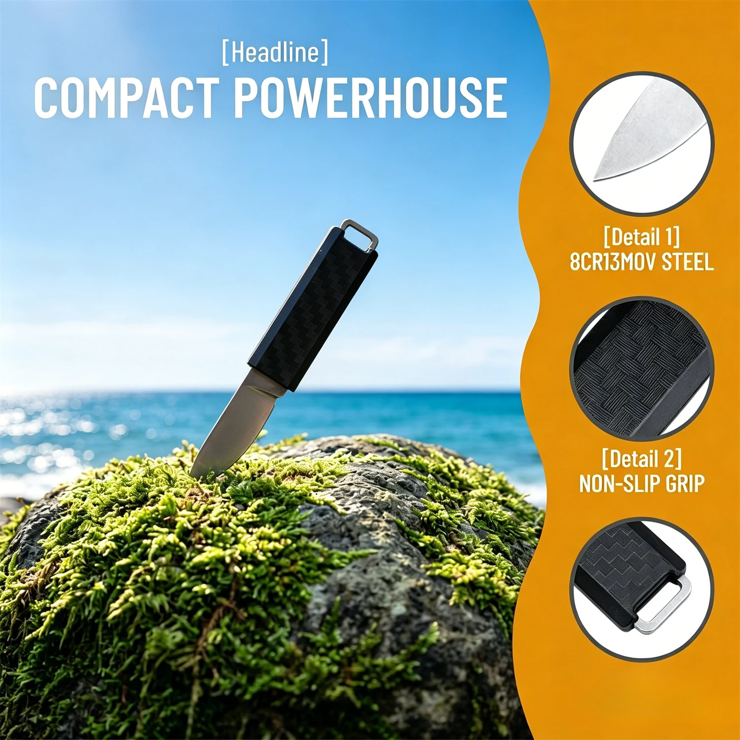 Mini 2425 Compact Fixed Blade Knife – 8Cr13Mov Steel, Nylon Fiber Handle – Ideal for Camping Fishing and Everyday Utility Needs.