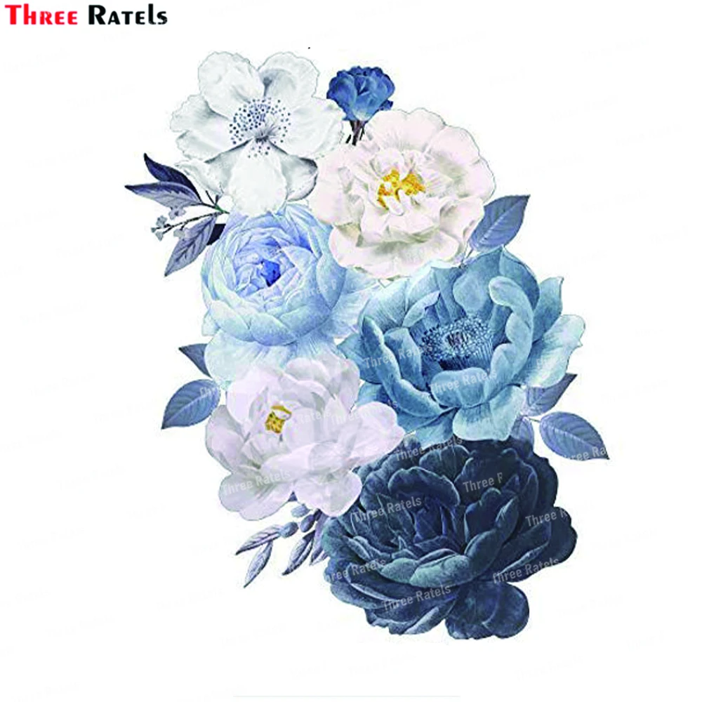 Three Ratels WF46 Peony Flower Wall Stickers White And Navy Blue Peony Rose Wall Decals 3d Diy Removable Decals