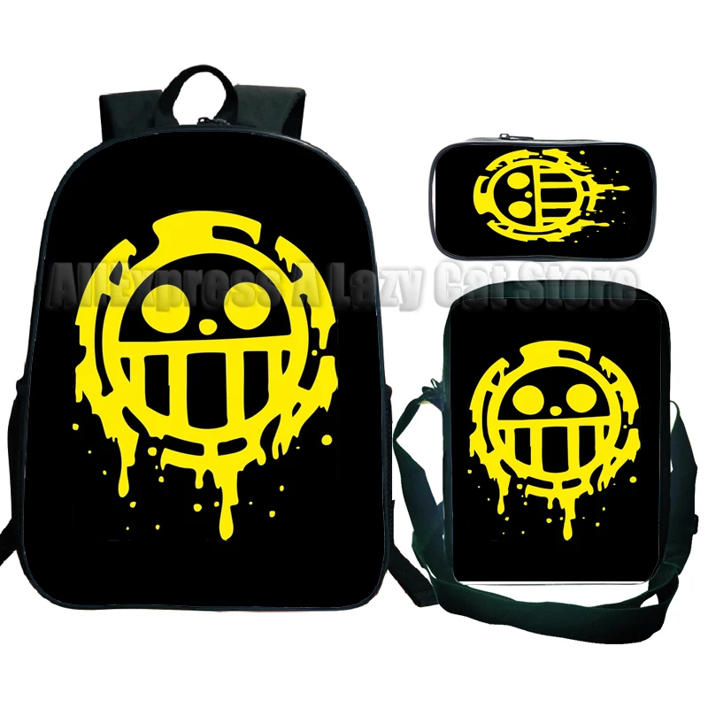 Sac à dos One Piece Luffy pour adolescents, sac à dos pour ordinateur portable, sac à dos de voyage, sacs d'école, figurines d'anime de dessin animé Zoro Law Ple, ensemble de 3 pièces