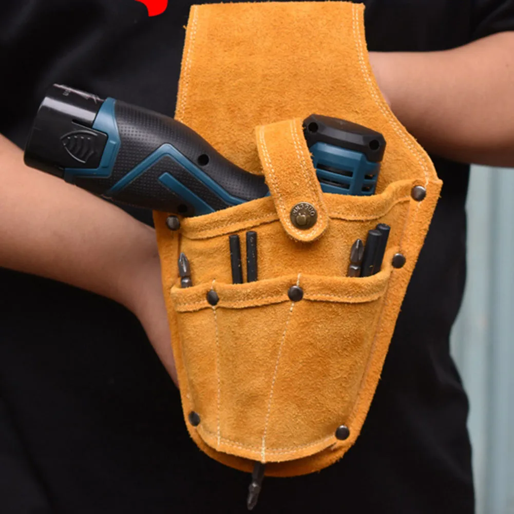 Sturdy Tool Storage Bag Cowhide Drill Holster Multifunctional Bag for Construction and Air Conditioning Maintenance