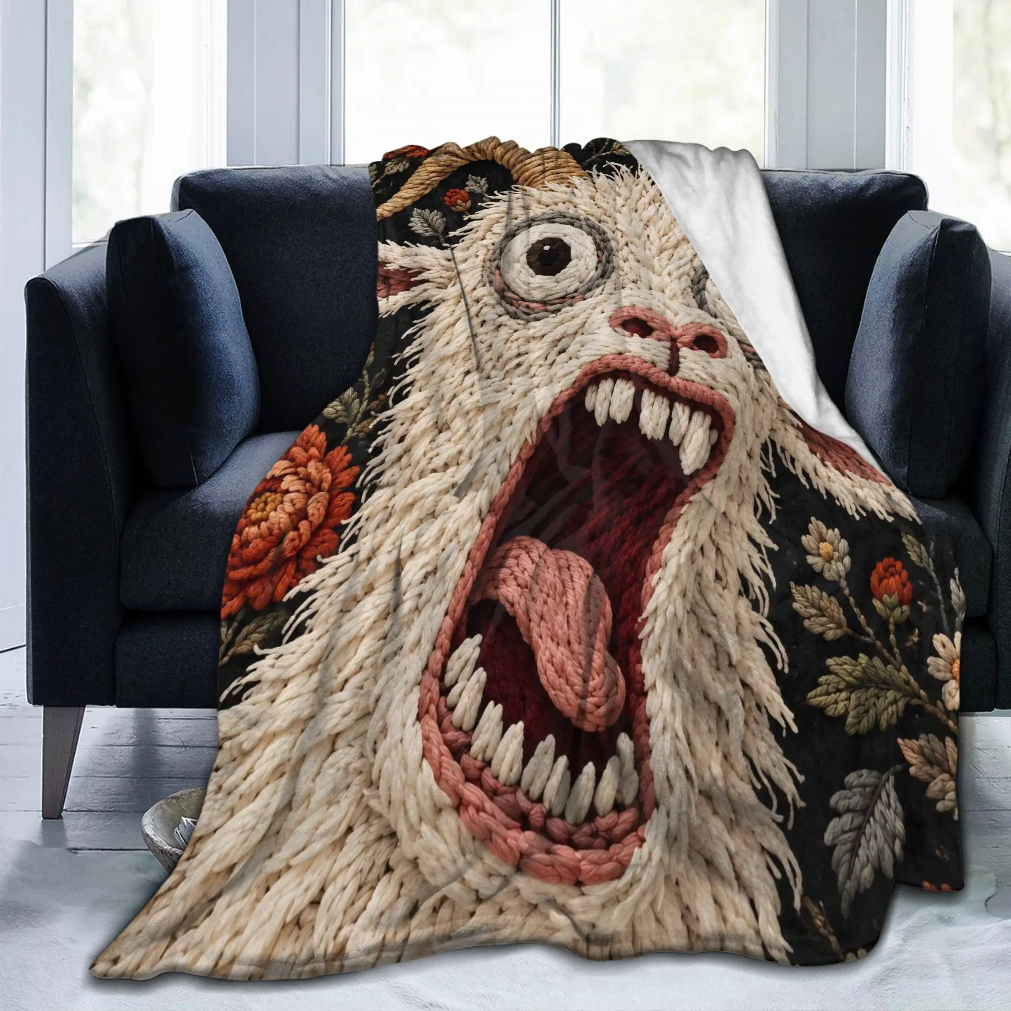 Screaming Goat Funny Animal Floral Blanket Flannel Textile Farmhouse Multifunction Lightweight Bedding Throw Blankets Office