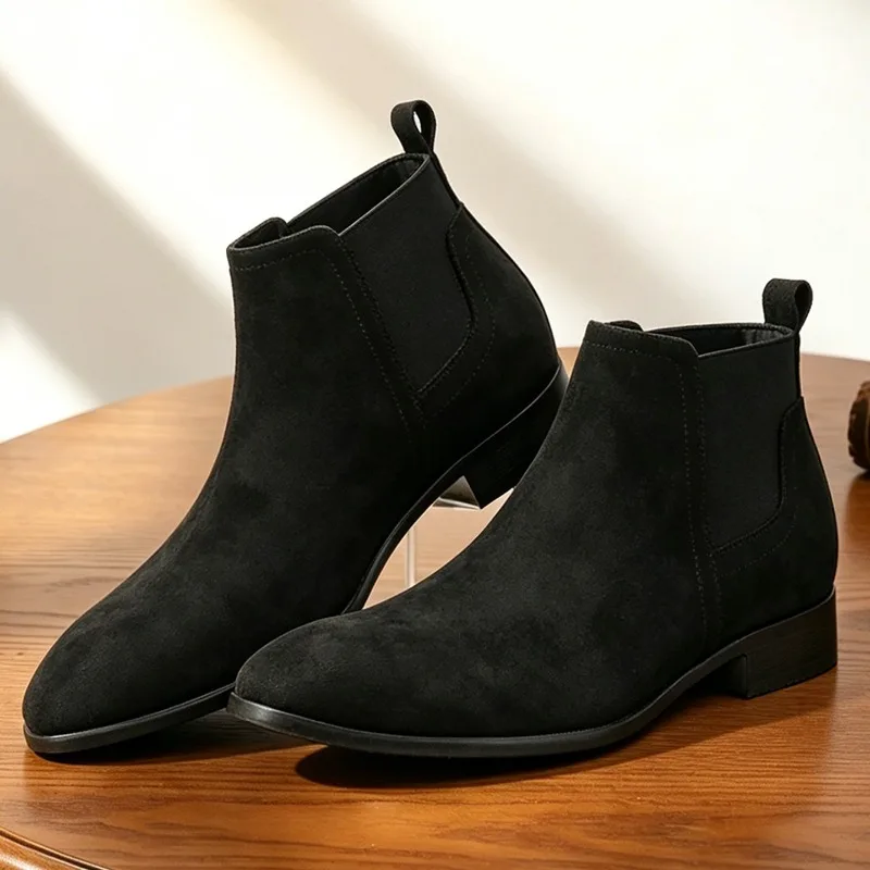 Men's Boots Retro Suede Leather Casual Boot British Style Business Dress Boots Men's High Top Leather Shoes Brand Chelsea Boots