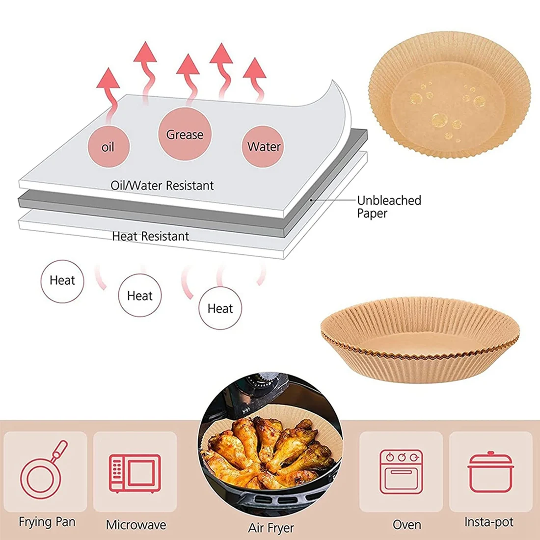 AA94-200Pc Air Fryer Disposable Paper Liner,Non-Stick Air Fryer Lined Oil Resistant,Waterproof,Parchment Paper For Baking,BBQ
