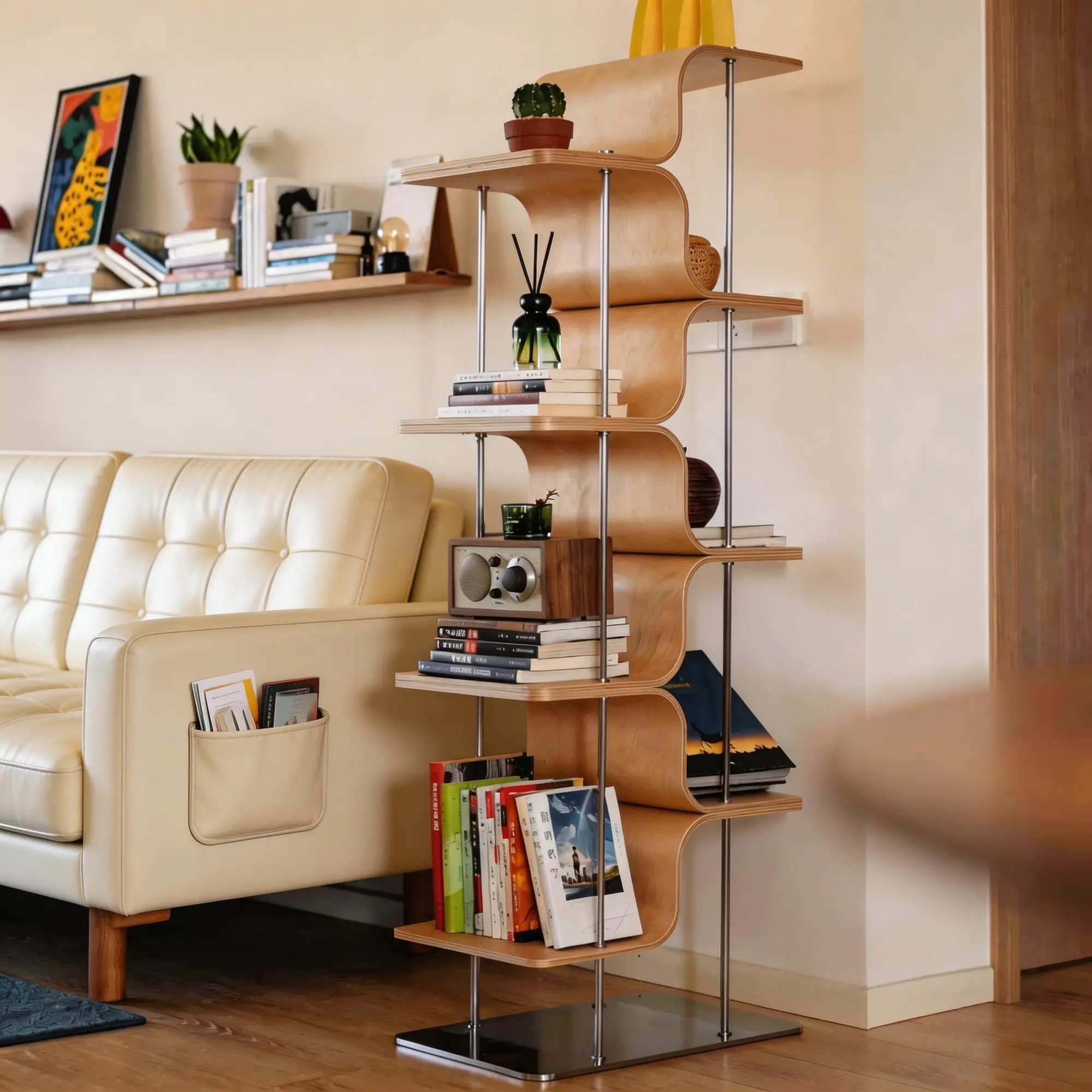

Solid wood simple bookshelf floor shelf living room corner bookshelf