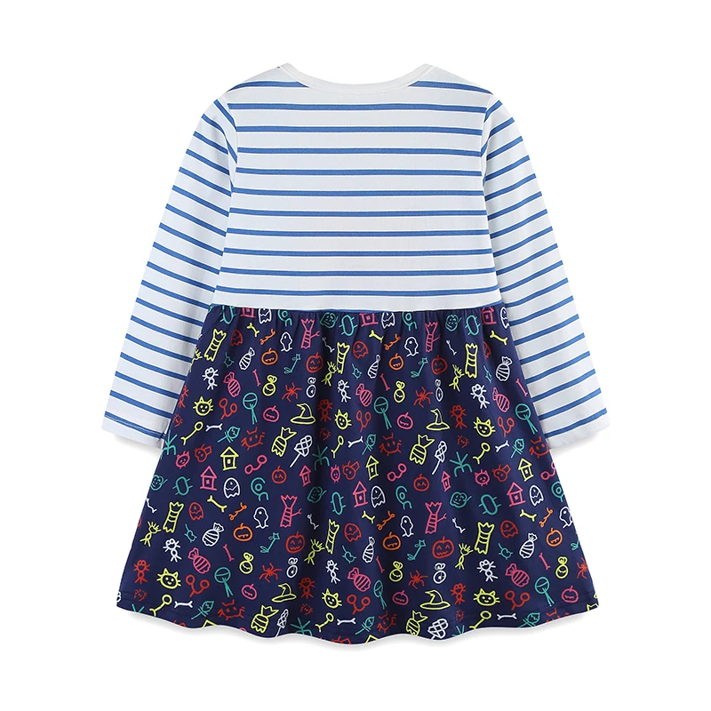 Little maven  Spring Baby Girls Long Sleeves Casual Striped Dress Autumn Halloween Costumes Pumpkin Children's Clothes for Kids
