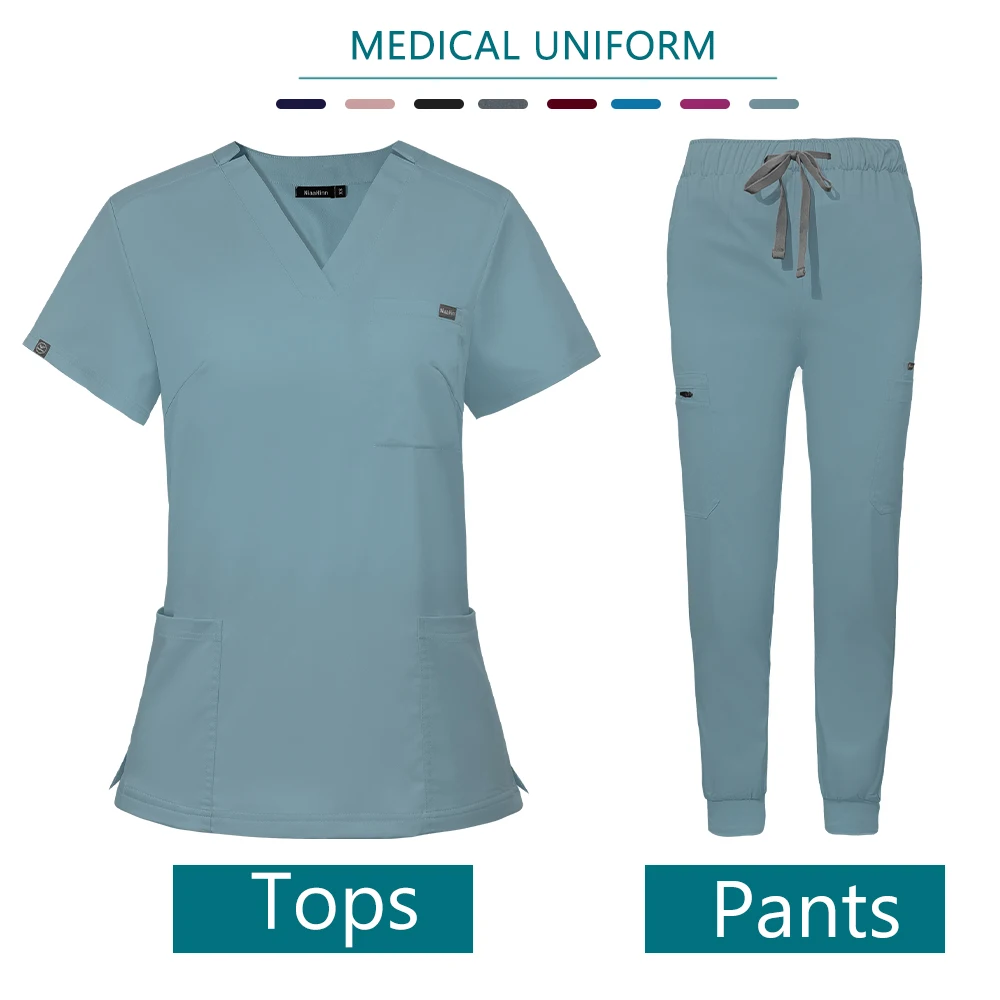 Krankenhaus Arzt Pflege Set Unisex Großhandel Casual Jogger Anzüge Kurzarm V-ausschnitt Tops Krankenschwester Hosen Apotheke Medizinische Uniformen – Detail 17